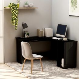 vidaXL L-Shaped Corner Desk High Gloss Black 47.2" x 55.1" x 29.5" Engineered Wood