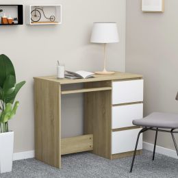 vidaXL Desk White and Sonoma Oak 35.4"x17.7"x29.9" Engineered Wood