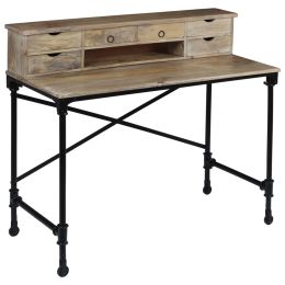 vidaXL Writing Desk Solid Mango Wood and Steel 43.3"x19.7"x37.8"